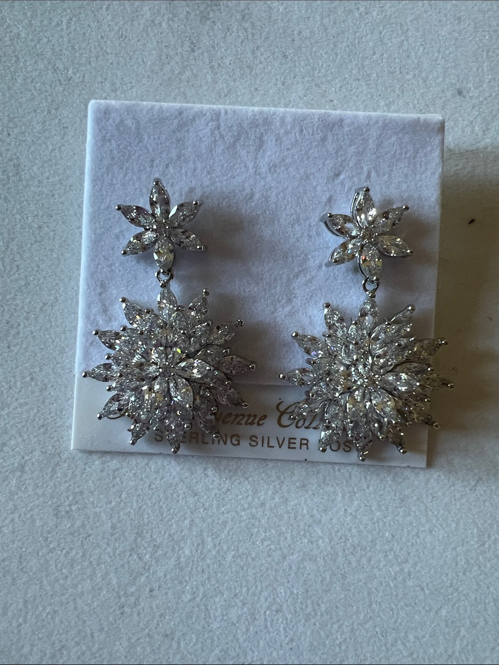 Silver Clear Crystal Floral Drop Earrings